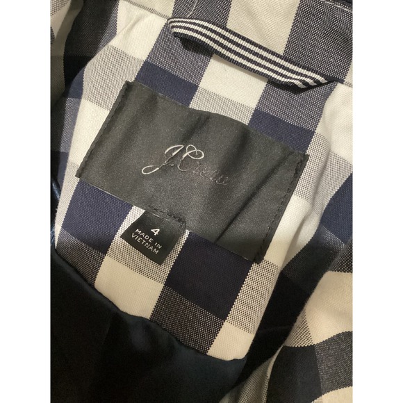 J. Crew Gingham Double Breasted Trench Coat Belted Navy White Women's 4 - Picture 6 of 9
